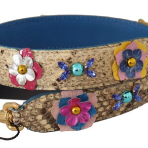 Beige Python Leather Floral Studded Shoulder Strap - Jag Couture London