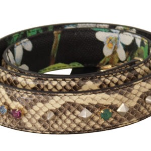Beige Exotic Leather Crystals Reversible Shoulder Strap - Jag Couture London