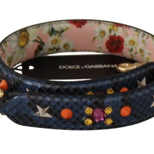 Blue Exotic Leather Crystals Reversible Shoulder Strap - Jag Couture London