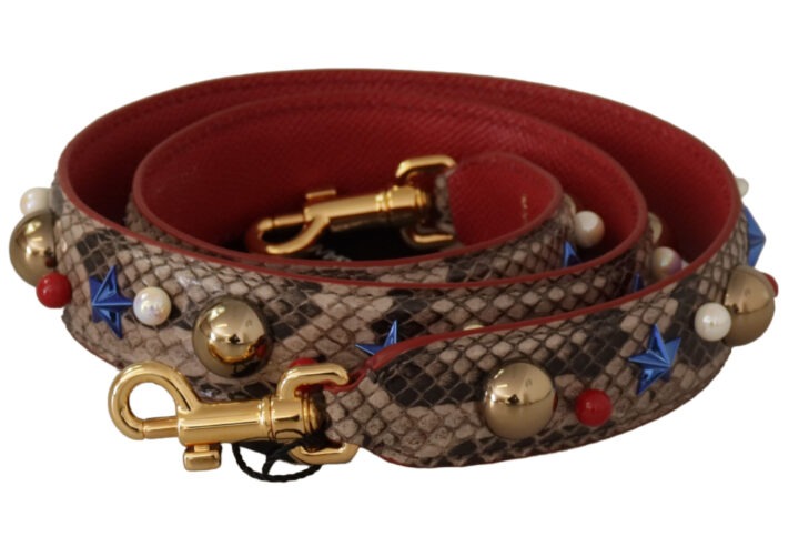 Brown Python Leather Studded Shoulder Strap - Jag Couture London