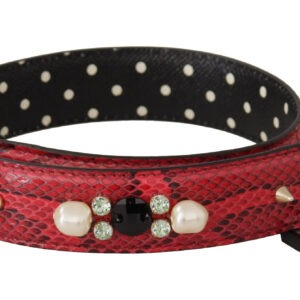 Red Python Leather Crystals Reversible Shoulder Strap - Jag Couture London