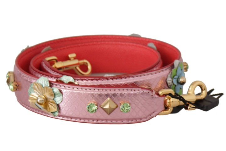 Metallic Pink Leather Studded Shoulder Strap - Jag Couture London
