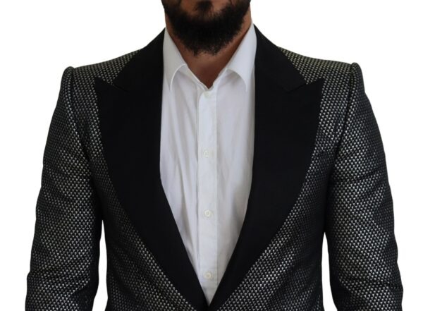 Dark Gray Silver Jacquard Slim Fit Jacket Blazer