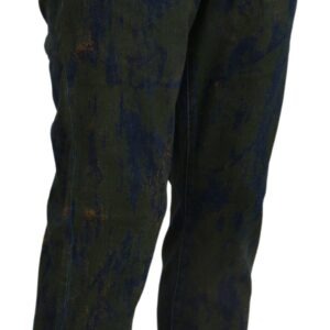 Blue Green Skinny Cotton Denim Jeans - Jag Couture London