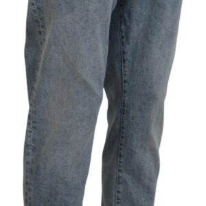 Blue Wash Slim Fit Cotton Denim Jeans - Jag Couture London