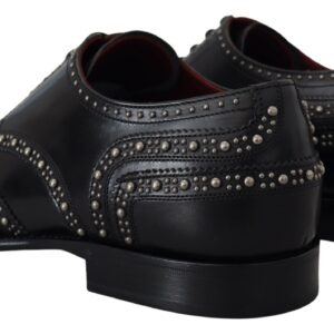Black Leather Derby Dress Studded Shoes - Jag Couture London