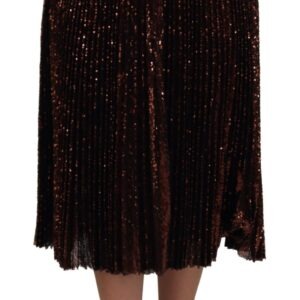 Bronze Sequined High Waist A-line Maxi Skirt - Jag Couture London