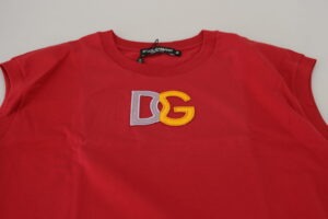 Red Cotton DG Logo Tank Top T-shirt - Jag Couture London