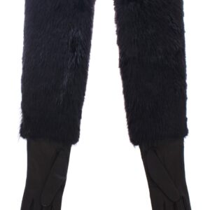 Black Beaver Fur Lambskin Leather Elbow Gloves - Jag Couture London