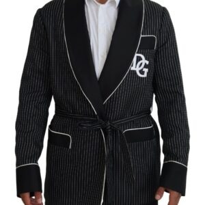 Dark Gray Robe Striped DG Patch Jacket Men Blazer - Jag Couture London