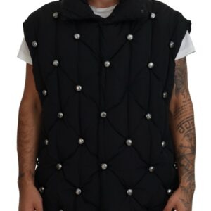 Black Sleeveless DG Metal Embellishment Jacket - Jag Couture London