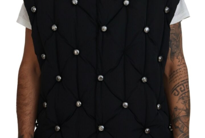 Black Sleeveless DG Metal Embellishment Jacket - Jag Couture London