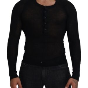 Black Cashmere Button Pullover Sweater - Jag Couture London