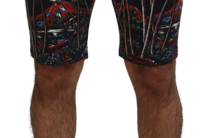 Black Cotton Volcano Print Casual Shorts - Jag Couture London
