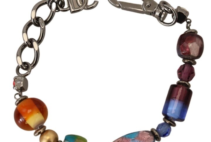 multicolor Silver Chain Brass Beaded Lobster Clasp Bracelet - Jag Couture London