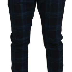 Blue Purple Plaid Wool Trousers Pants - Jag Couture London