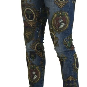 Blue Medal Print Slim Fit Cotton Jeans - Jag Couture London