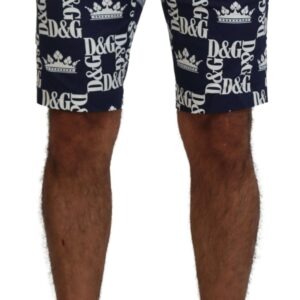 Blue Logo Print Cotton Chinos Shorts - Jag Couture London