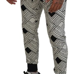 Black White Cotton Trousers Sport Pants - Jag Couture London