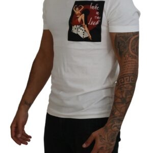 Cotton White Logo Print Crewneck T-shirt - Jag Couture London