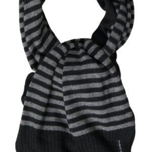 Black Gray Stripe Wool Neck Wrap Shawl Scarf - Jag Couture London