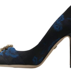 Blue Floral Ayers Crystal Pumps Shoes - Jag Couture London