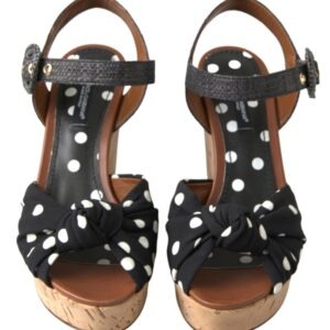 Black Wedges Polka Dotted Ankle Strap Shoes Sandals - Jag Couture London
