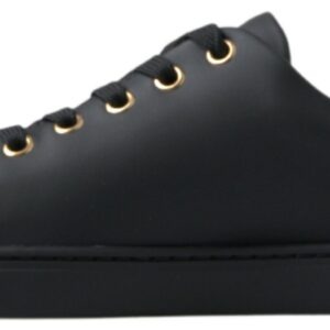 Black Gold Leather Classic Sneakers Shoes - Jag Couture London