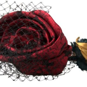 Red with multicolor Rose Silk Crystal Netted Logo Diadem Headband - Jag Couture London