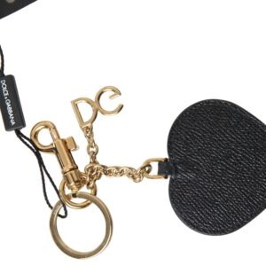 Black Fuchsia Heart Leather Gold Metal Keyring Keychain - Jag Couture London