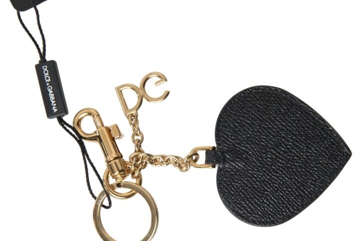 Black Fuchsia Heart Leather Gold Metal Keyring Keychain - Jag Couture London