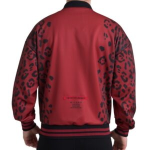 Red Leopard Polyester Bomber Full Zip  Jacket - Jag Couture London