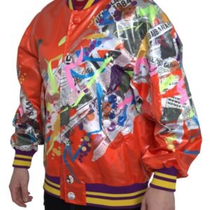 Orange Polyester Button Blouson Jacket - Jag Couture London