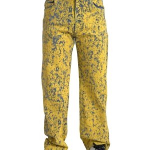Yellow Cotton Tie Dye Straight Denim Jeans - Jag Couture London