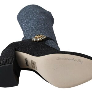Black Crystal Mary Janes Booties Shoes - Jag Couture London