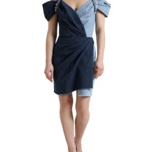 Blue Patchwork Two Tone Denim Mini Dress - Jag Couture London