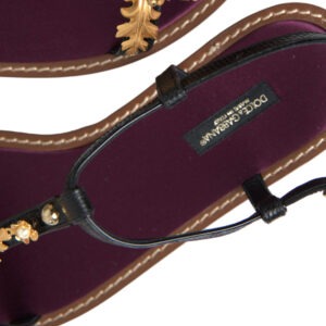 Black Crystal Gold Sandals Leather Shoes - Jag Couture London