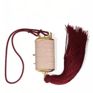 Pink Exotic Leather Mini Mirror Tassel Makeup Bag - Jag Couture London