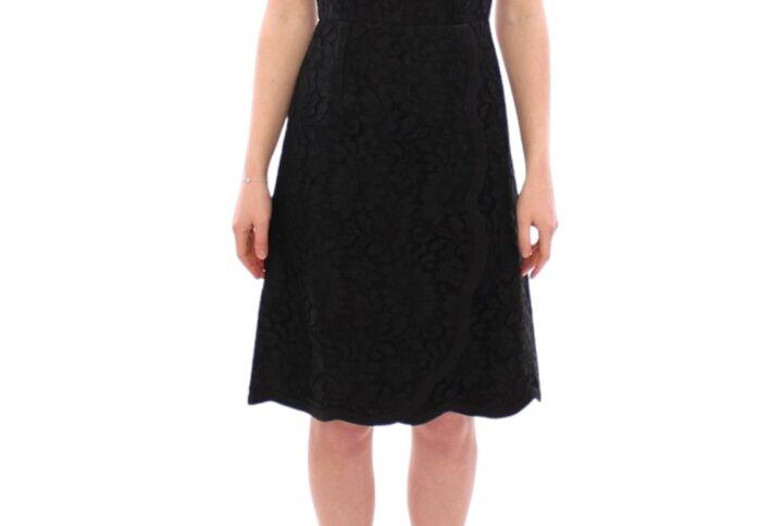 Black floral lace sicily runway dress - Jag Couture London