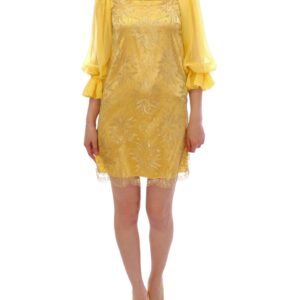 Yellow lace crystal mini dress - Jag Couture London