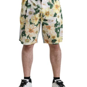 Multicolor Floral Print Denim Bermuda Shorts - Jag Couture London