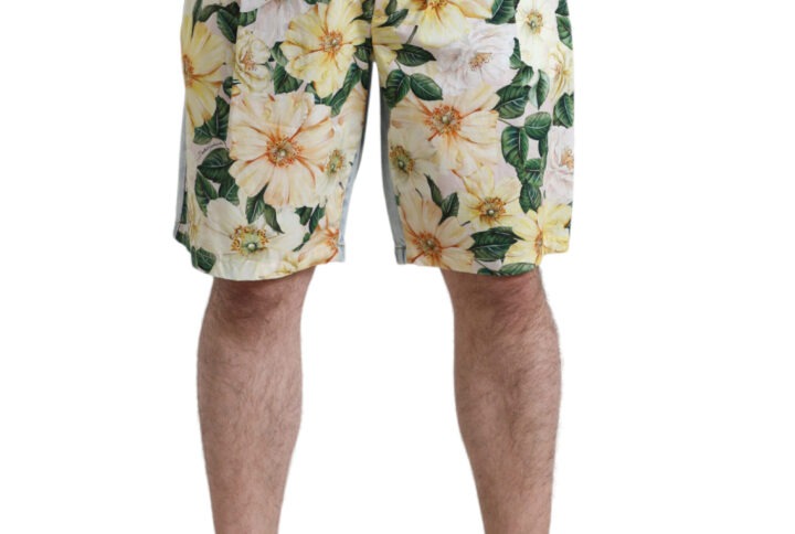Multicolor Floral Print Denim Bermuda Shorts - Jag Couture London