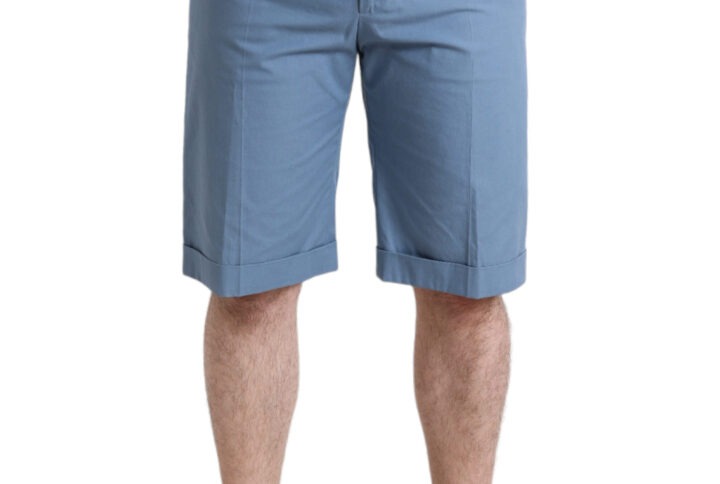 Sky Blue Cotton Folded Hem Men Bermuda Shorts - Jag Couture London
