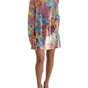 Multicolor Floral Sequined Shift Mini Dress - Jag Couture London
