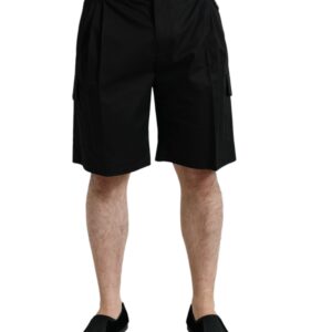 Black Cotton Stretch Cargo Bermuda Shorts - Jag Couture London