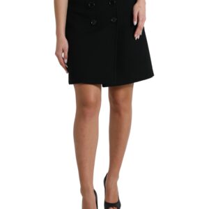 Black Wool Button High Waist Aline Mini Skirt - Jag Couture London