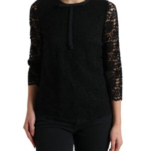 Black STAFF Blouse Floral Lace Nylon Top - Jag Couture London