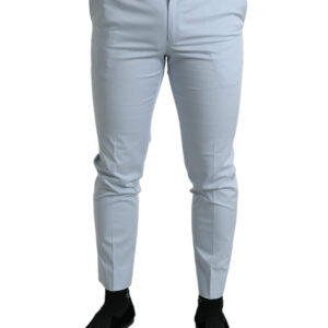 Sky Blue Cotton Stretch Skinny Pants - Jag Couture London