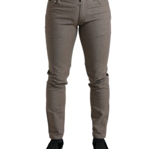 Brown Cotton Stretch Skinny Men Pants - Jag Couture London