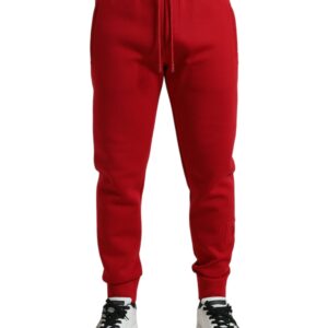 Red Cotton Blend Skinny Jogger Pants - Jag Couture London